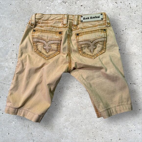 Rock Revival Blair AR13 Jean Shorts Women’s 27 Yellow Distressed Faded Bleached - Picture 2 of 8